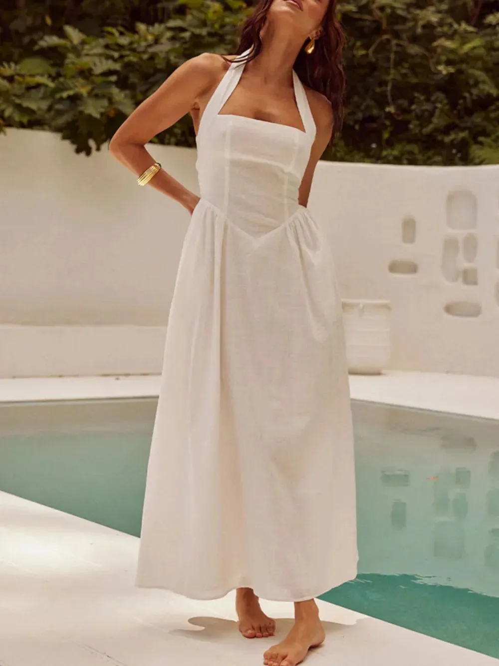 Devine Ruched Halter Neck Midi Dress sold by Gigi Laurent product image thumbnail 5