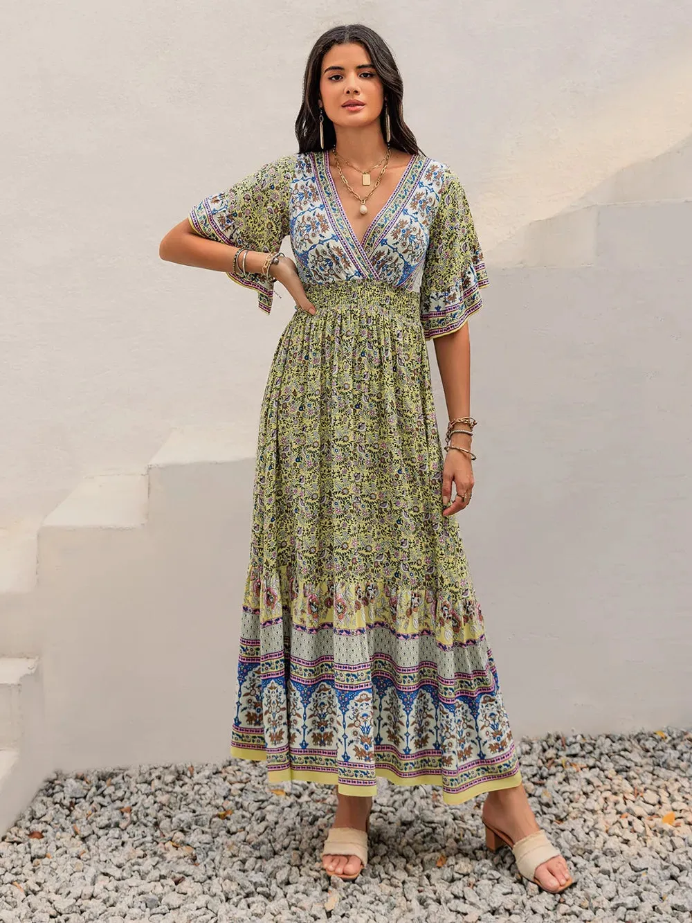 Ruched Printed Flounce Sleeve Maxi Dress sold by Gigi Laurent product image thumbnail 3