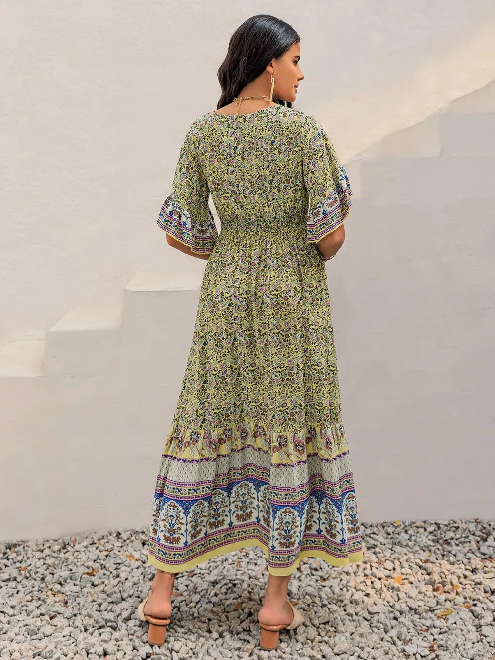 Ruched Printed Flounce Sleeve Maxi Dress sold by Gigi Laurent product image thumbnail 4
