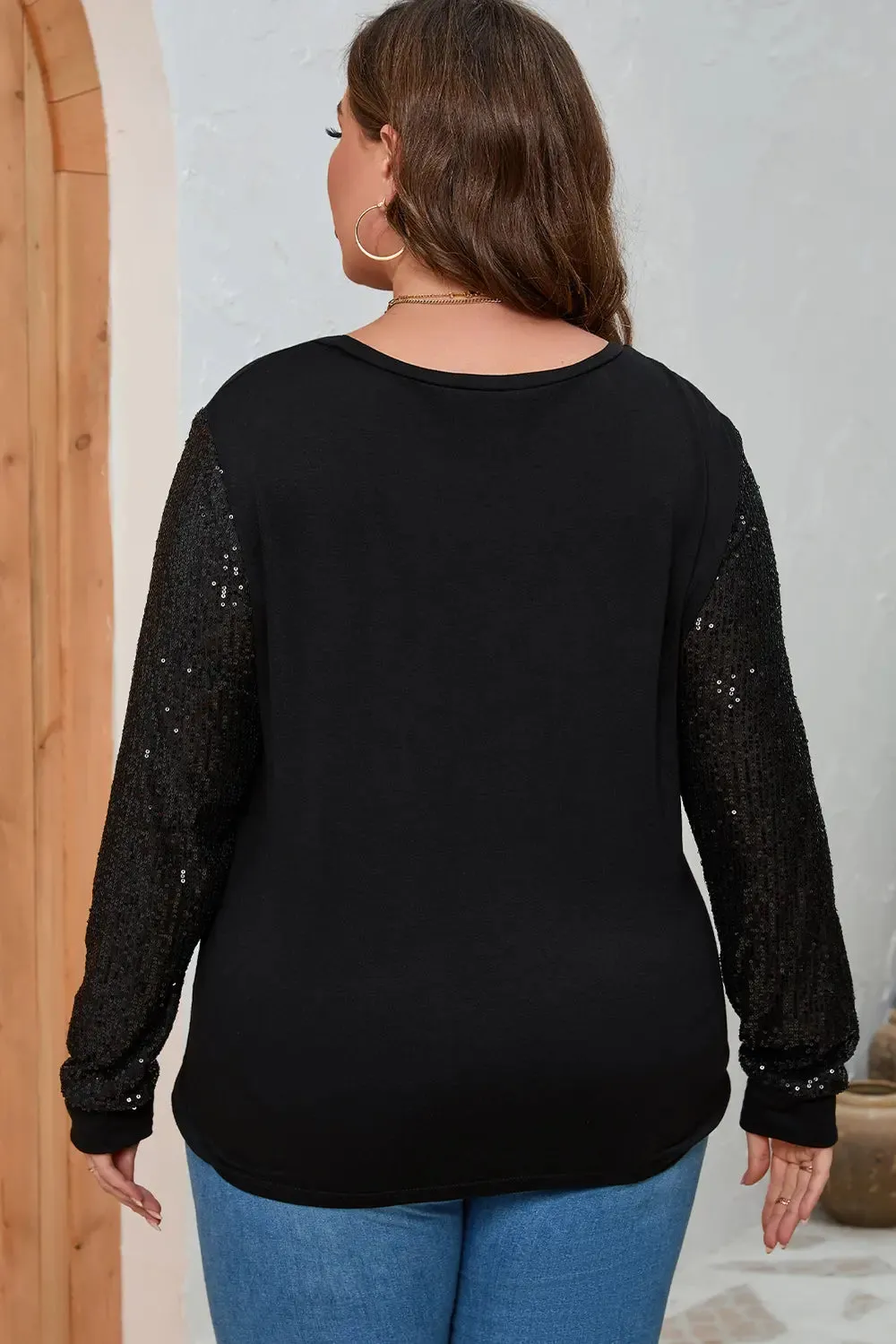 Plus Size Sequin Round Neck Long Sleeve Top sold by Gigi Laurent product image thumbnail 2