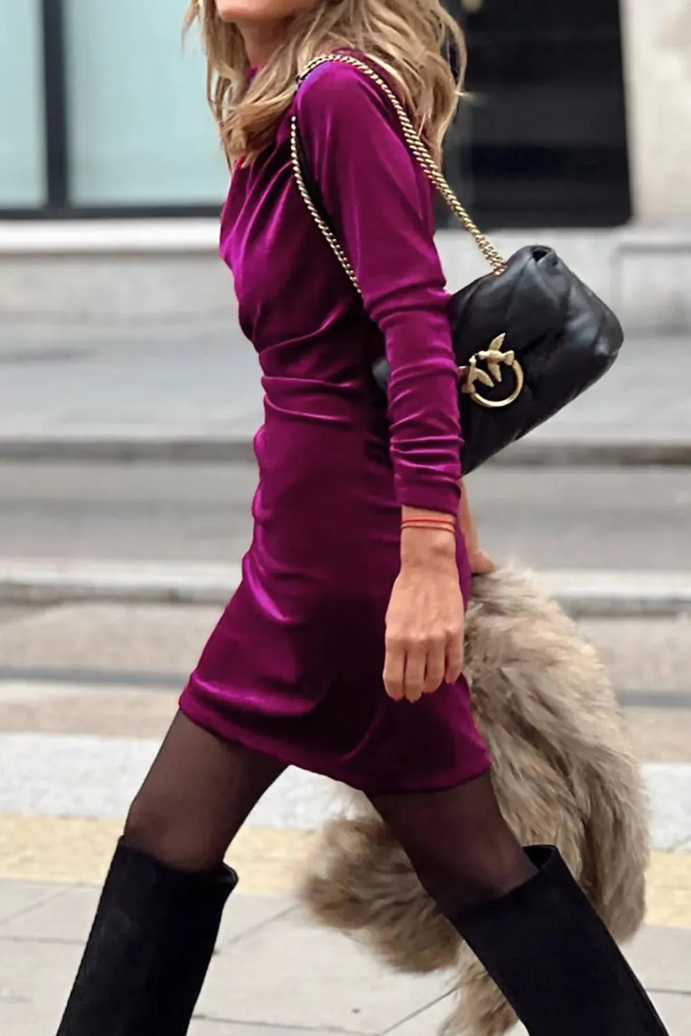 Ruched Mock Neck Long Sleeve Dress sold by Gigi Laurent product image thumbnail 3