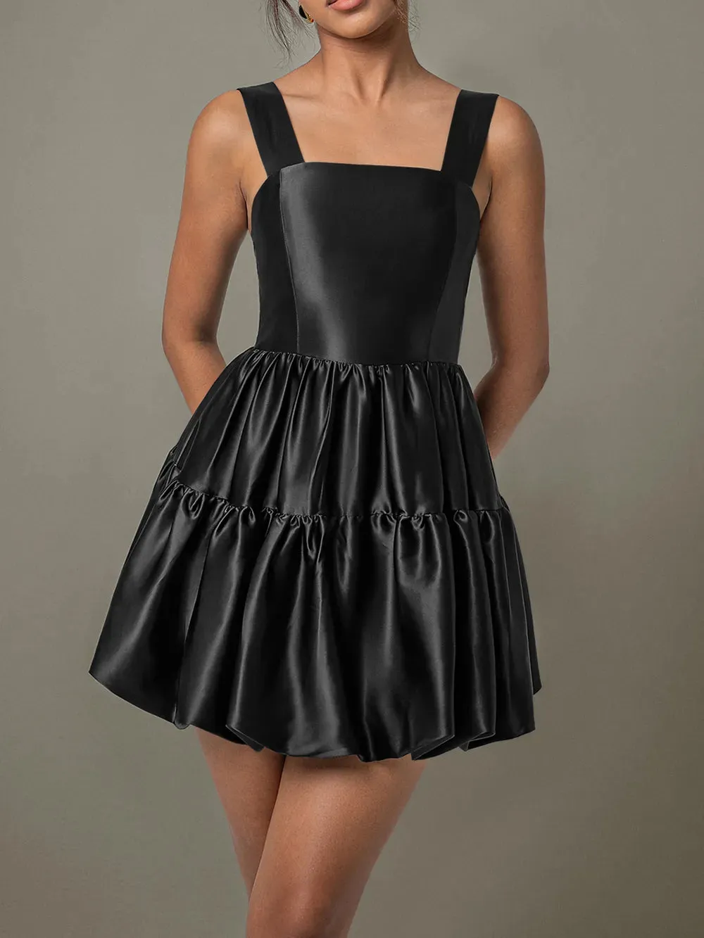 Ruched Square Neck Wide Strap Mini Dress sold by Gigi Laurent product image thumbnail 3