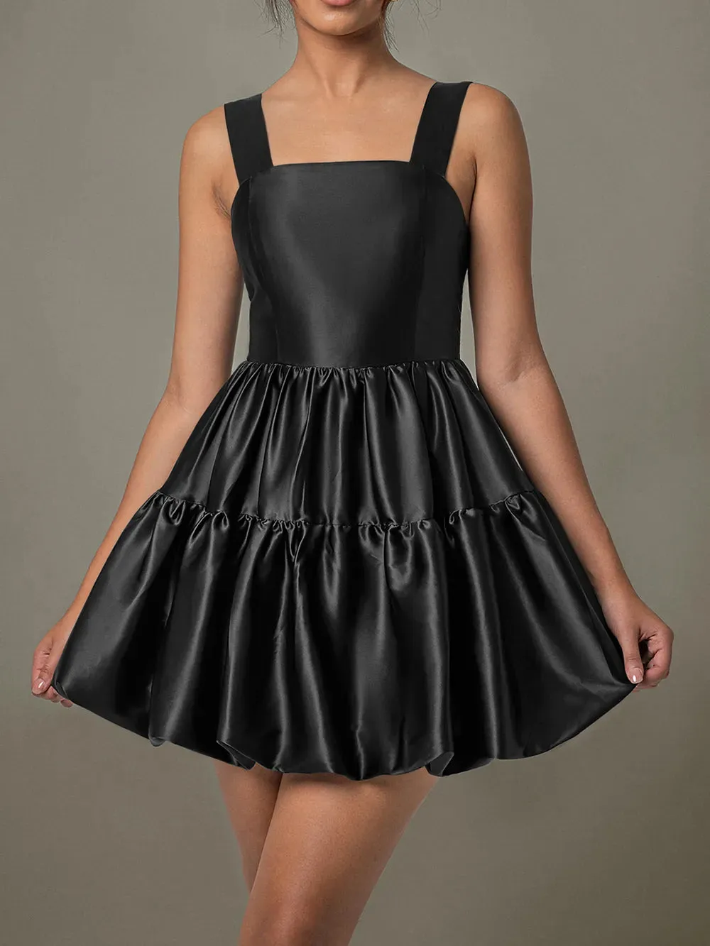 Ruched Square Neck Wide Strap Mini Dress sold by Gigi Laurent product image thumbnail 4