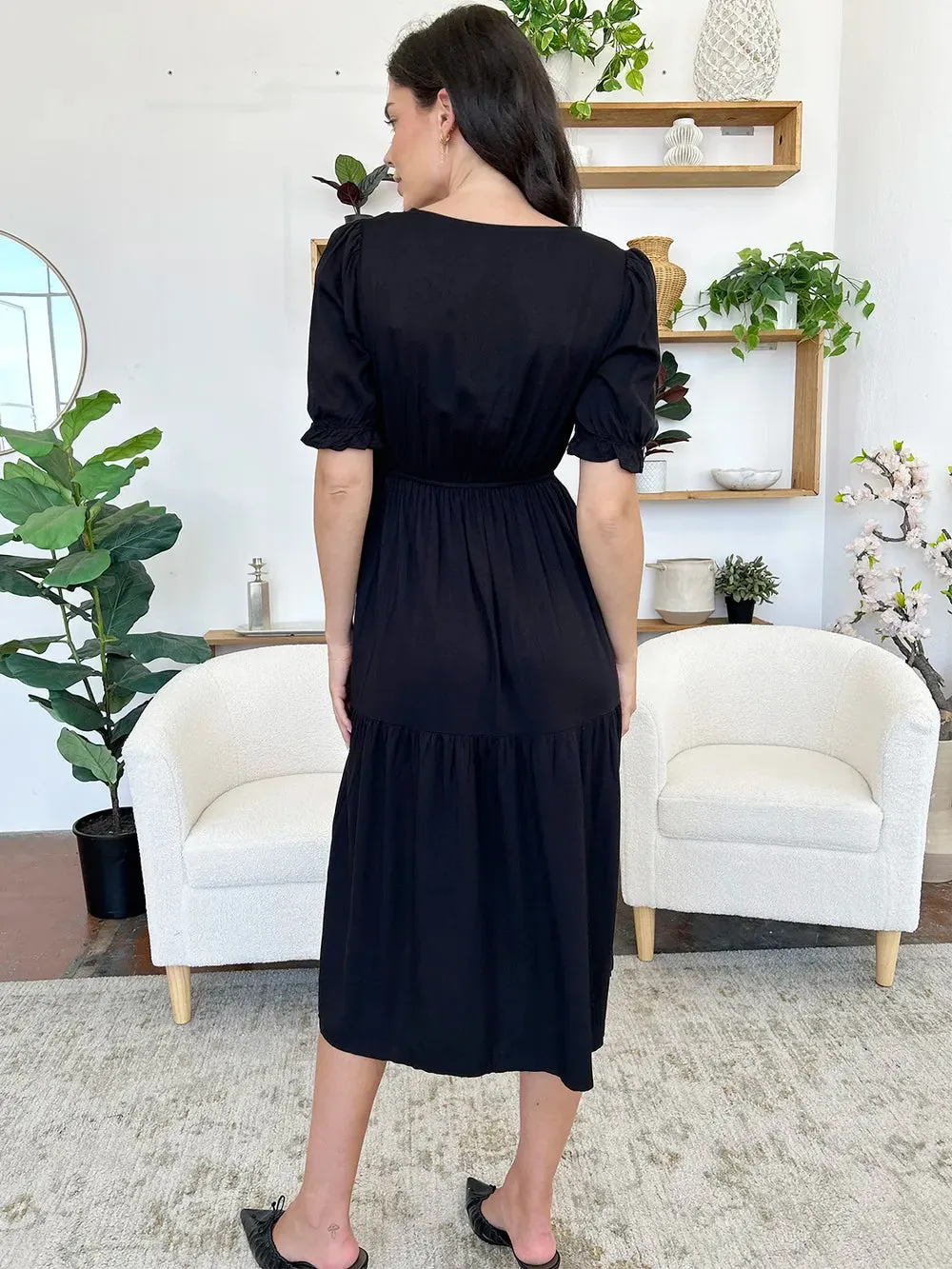 Perfee Ruched V-Neck Half Sleeve Midi Dress sold by Gigi Laurent product image thumbnail 2