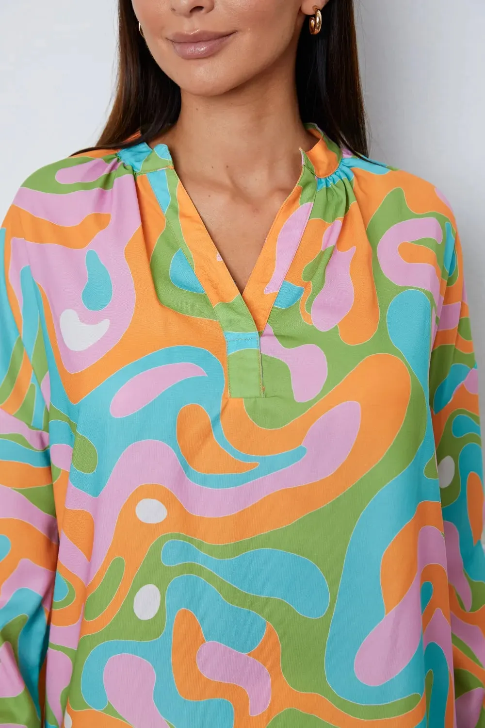 Printed Notched Long Sleeve Blouse sold by Gigi Laurent product image thumbnail 4
