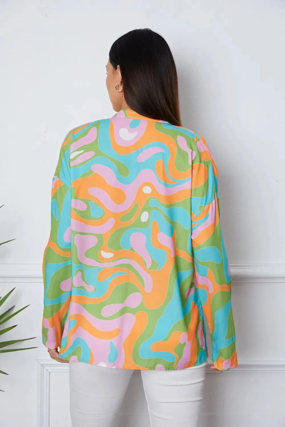 Printed Notched Long Sleeve Blouse sold by Gigi Laurent product image thumbnail 2