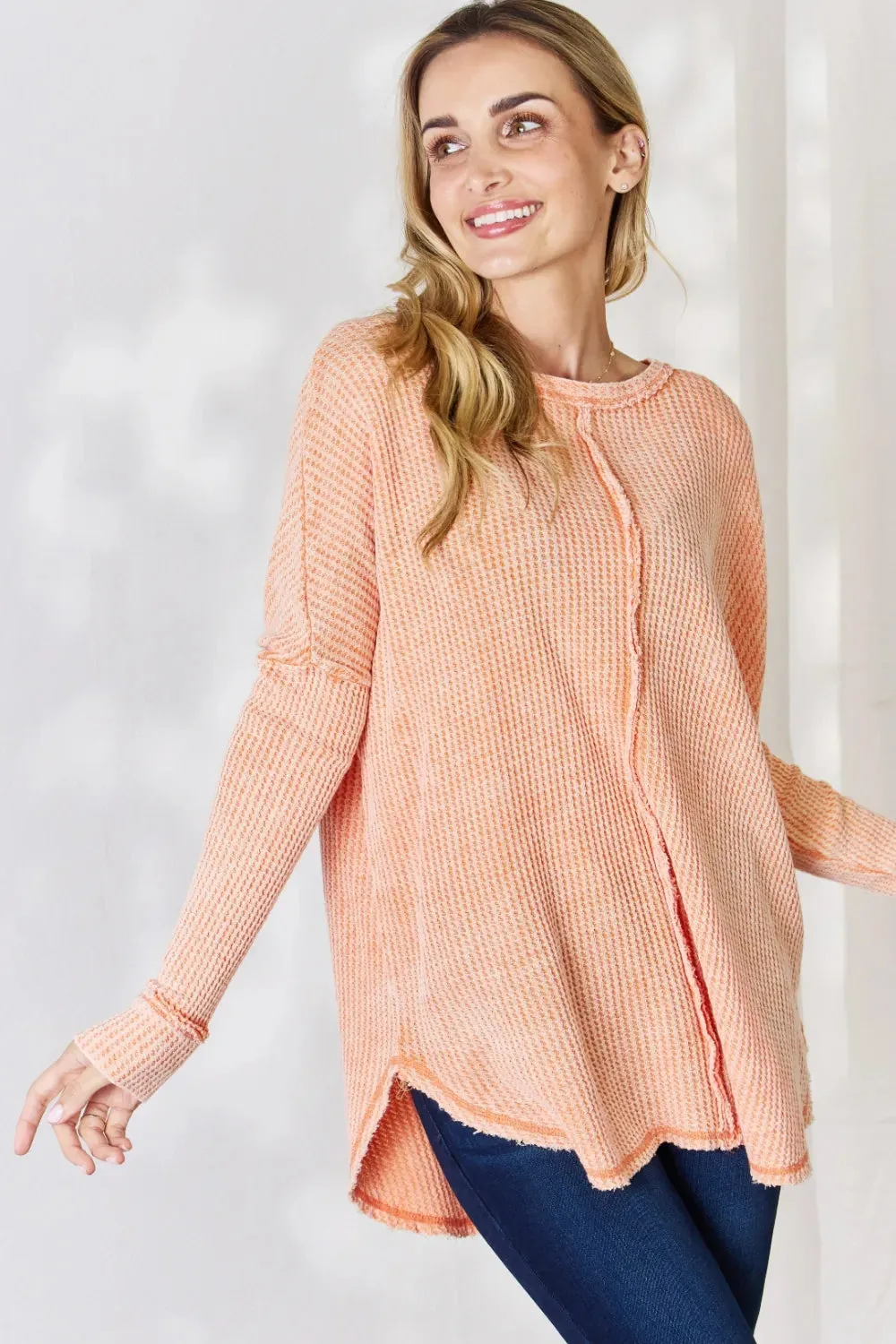 Zenana Oversized Washed Waffle Long Sleeve Top sold by Gigi Laurent product image thumbnail 4
