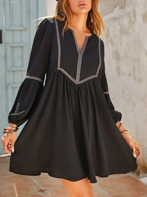 Ruched Notched Long Sleeve Mini Dress sold by Gigi Laurent