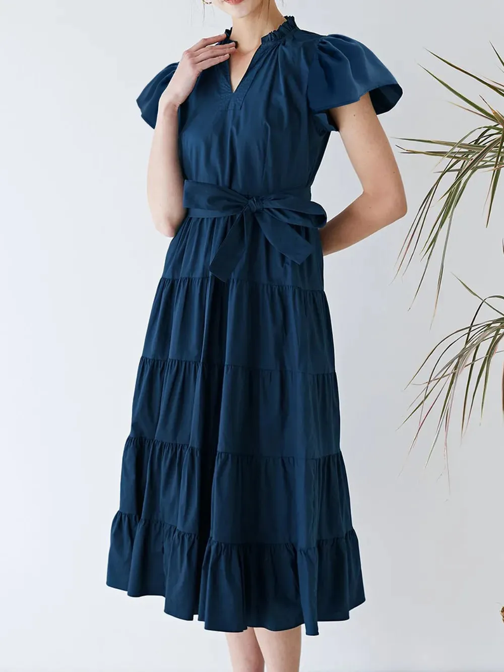 Ruched Tiered Notched Short Sleeve Dress sold by Gigi Laurent product image thumbnail 3