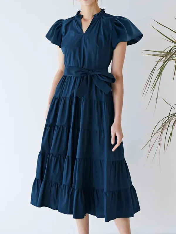 Ruched Tiered Notched Short Sleeve Dress sold by Gigi Laurent