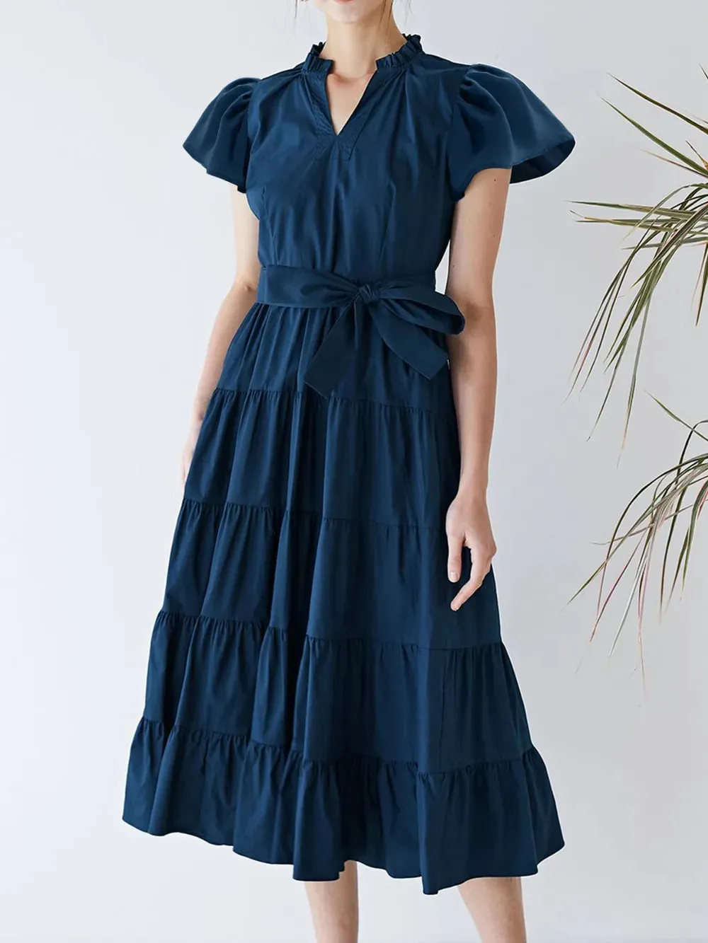 Ruched Tiered Notched Short Sleeve Dress sold by Gigi Laurent