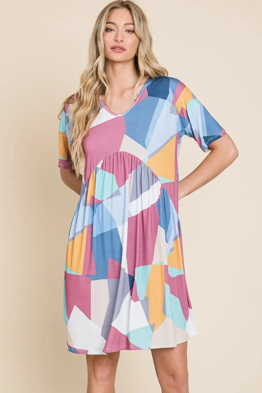 BOMBOM Ruched Color Block Short Sleeve Dress sold by Gigi Laurent product image thumbnail 5