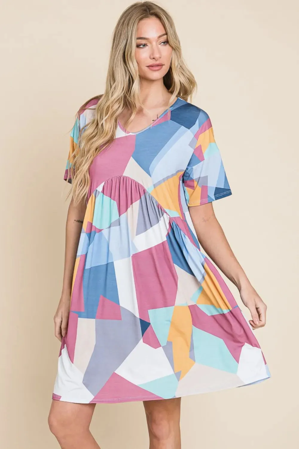 BOMBOM Ruched Color Block Short Sleeve Dress sold by Gigi Laurent