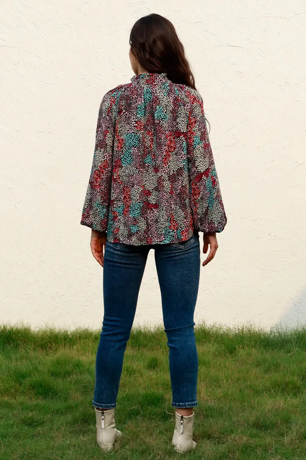 Tie Neck Heathered Balloon Sleeve Blouse sold by Gigi Laurent product image thumbnail 3