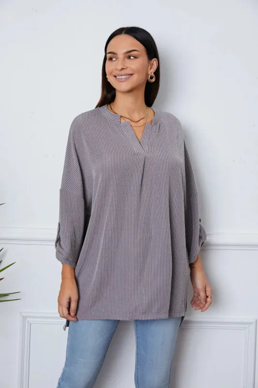 Notched Roll-Tab Sleeve Blouse sold by Gigi Laurent