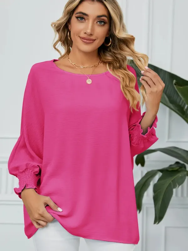 Smocked Lantern Sleeve Round Neck Blouse sold by Gigi Laurent