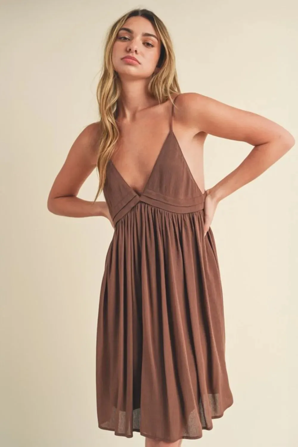 Aemi + Co Ruched Plunge Mini Cami Dress sold by Gigi Laurent product image thumbnail 2