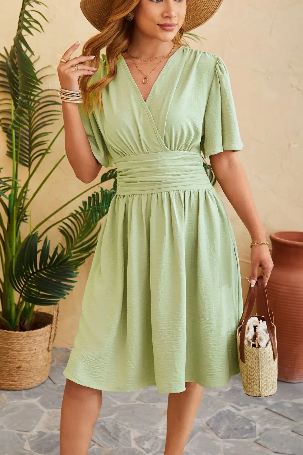 Ruched Surplice Short Sleeve Dress sold by Gigi Laurent product image thumbnail 2