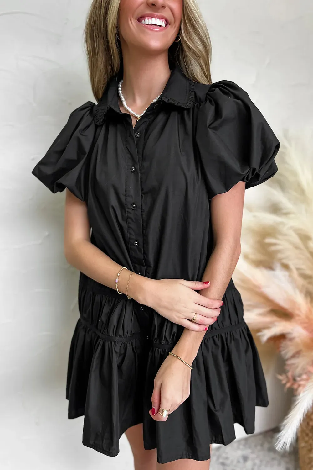 Button Down Puff Sleeve Ruffle Hem Dress sold by Gigi Laurent product image thumbnail 5