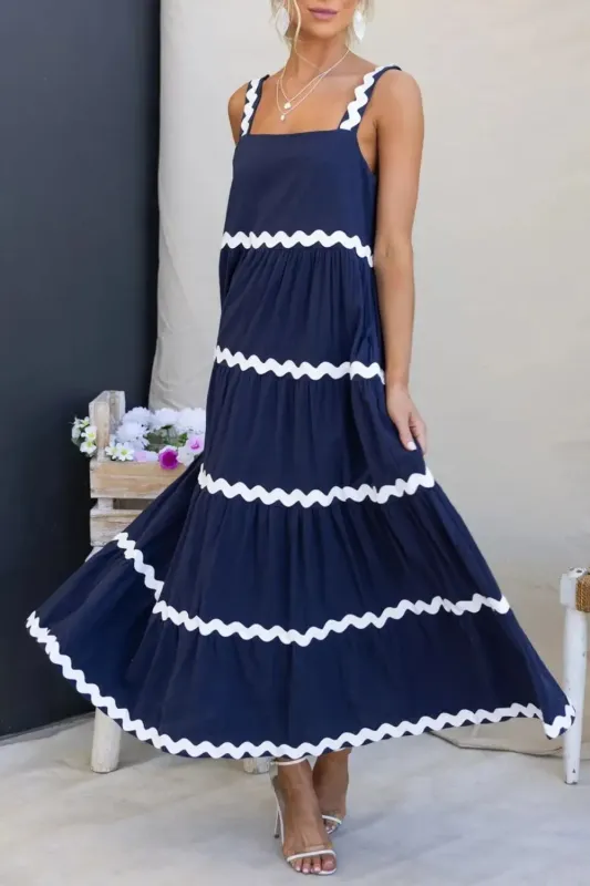 Contrast Trim Square Neck Dress made by Gigi Laurent