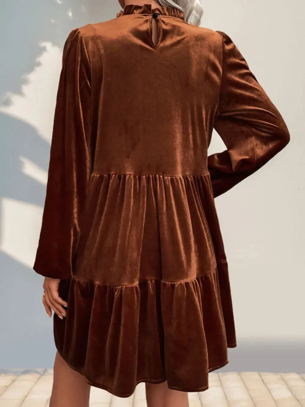 Perfee Tiered Ruched Mock Neck Long Sleeve Dress sold by Gigi Laurent product image thumbnail 2