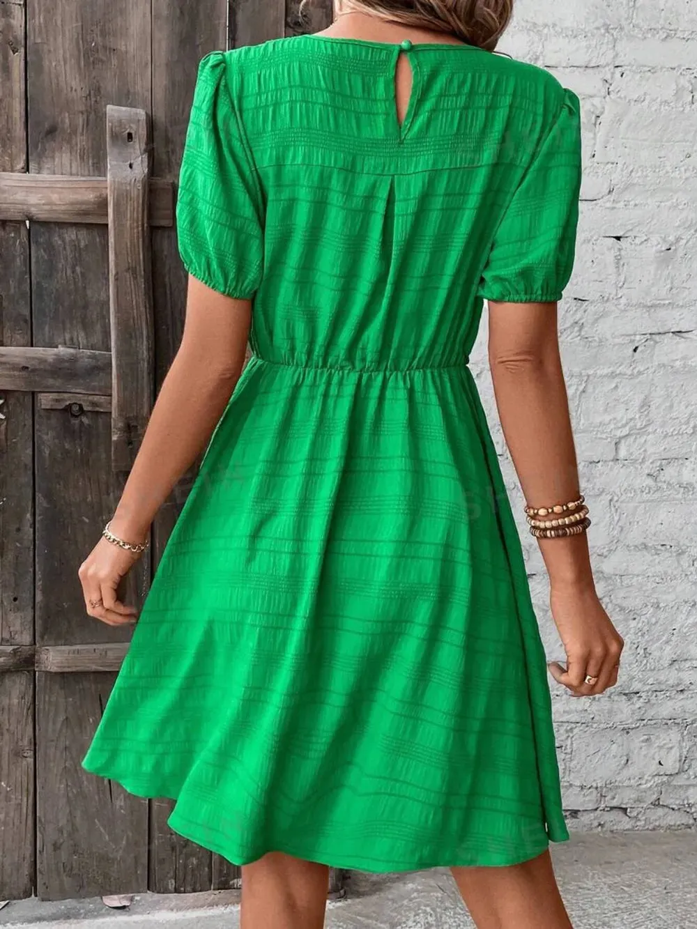 Ruched Round Neck Short Sleeve Mini Dress sold by Gigi Laurent product image thumbnail 4