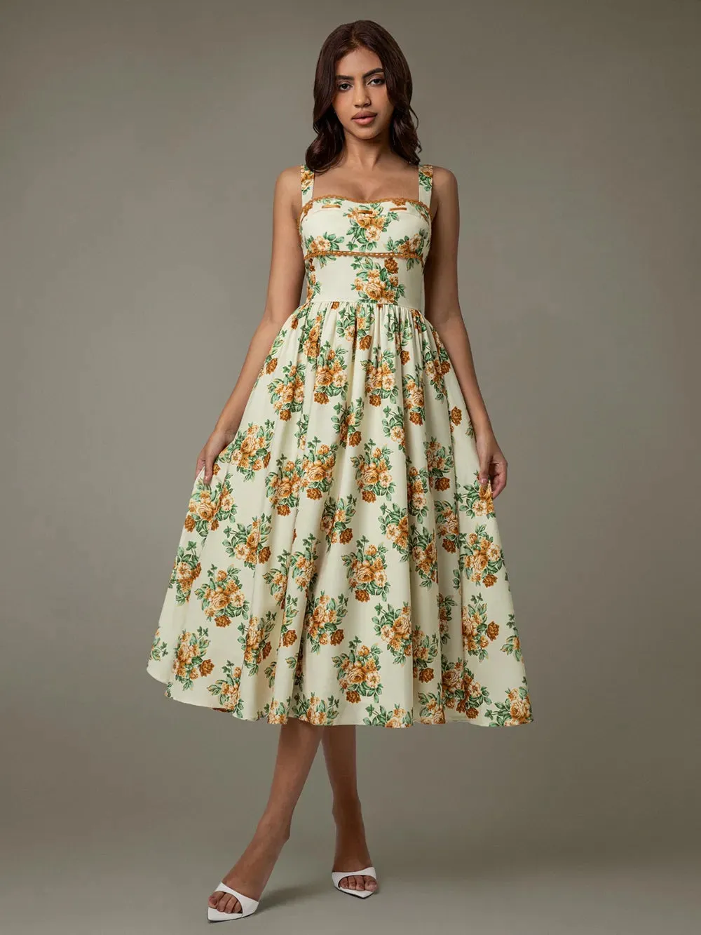 Lace Trim Floral Sleeveless Midi Dress sold by Gigi Laurent product image thumbnail 4