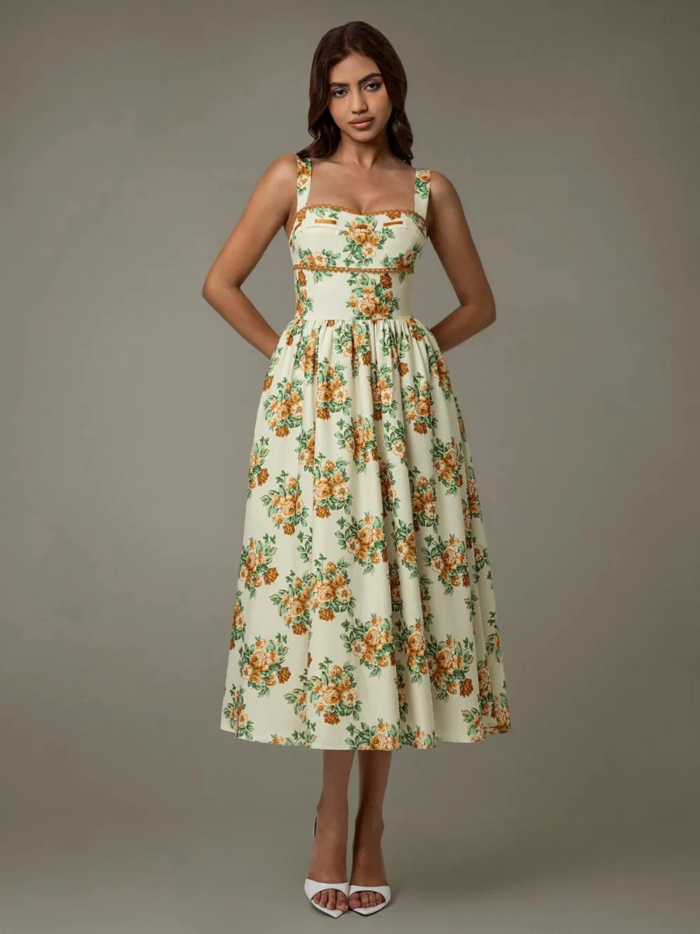 Lace Trim Floral Sleeveless Midi Dress sold by Gigi Laurent product image thumbnail 3