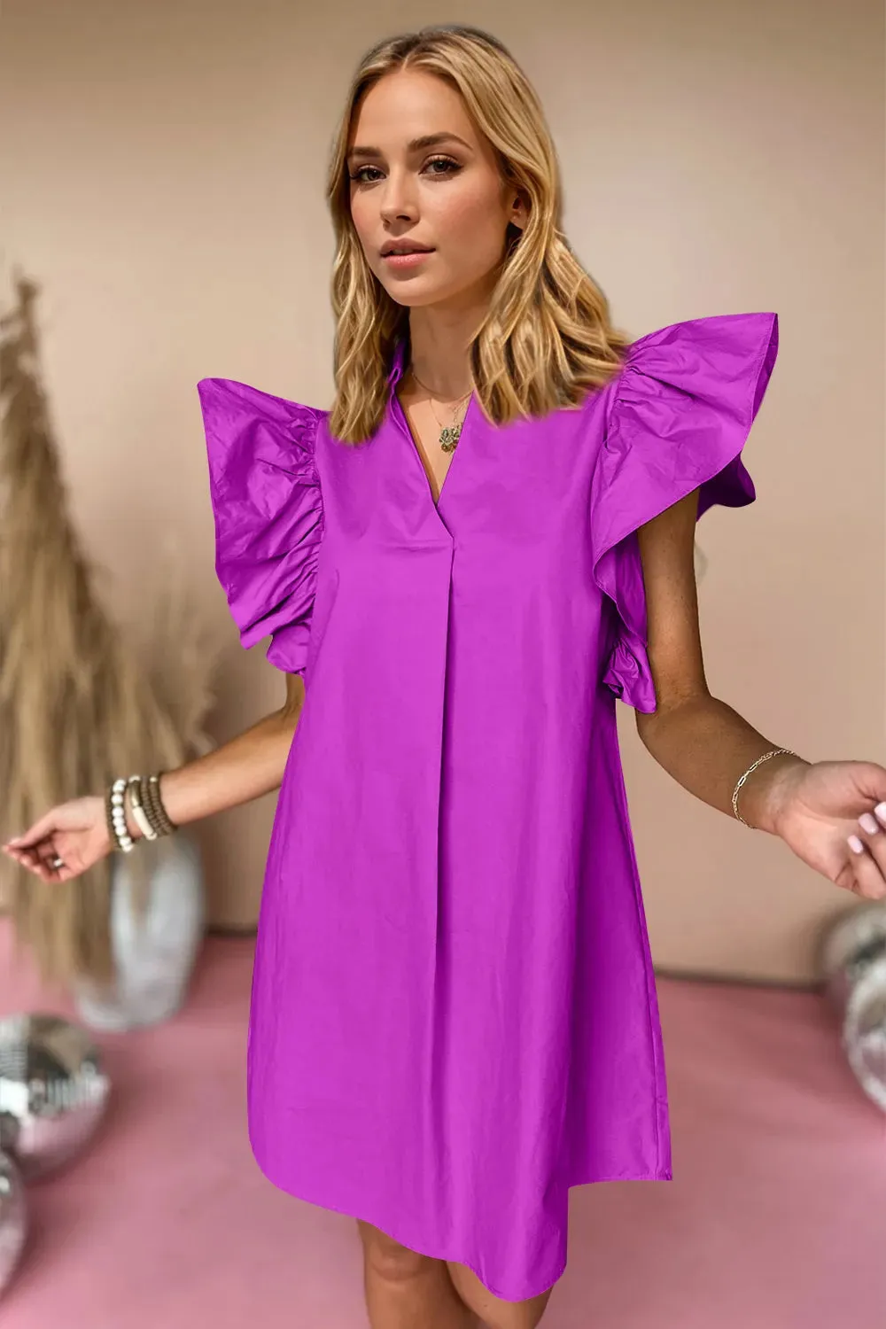 Oh Ruched Johnny Collar Cap Sleeve Mini Dress sold by Gigi Laurent product image thumbnail 2