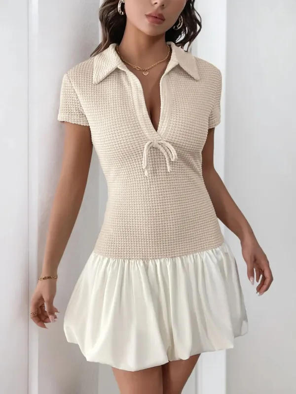 Perfee Johnny Collar Short Sleeve Mini Dress sold by Gigi Laurent