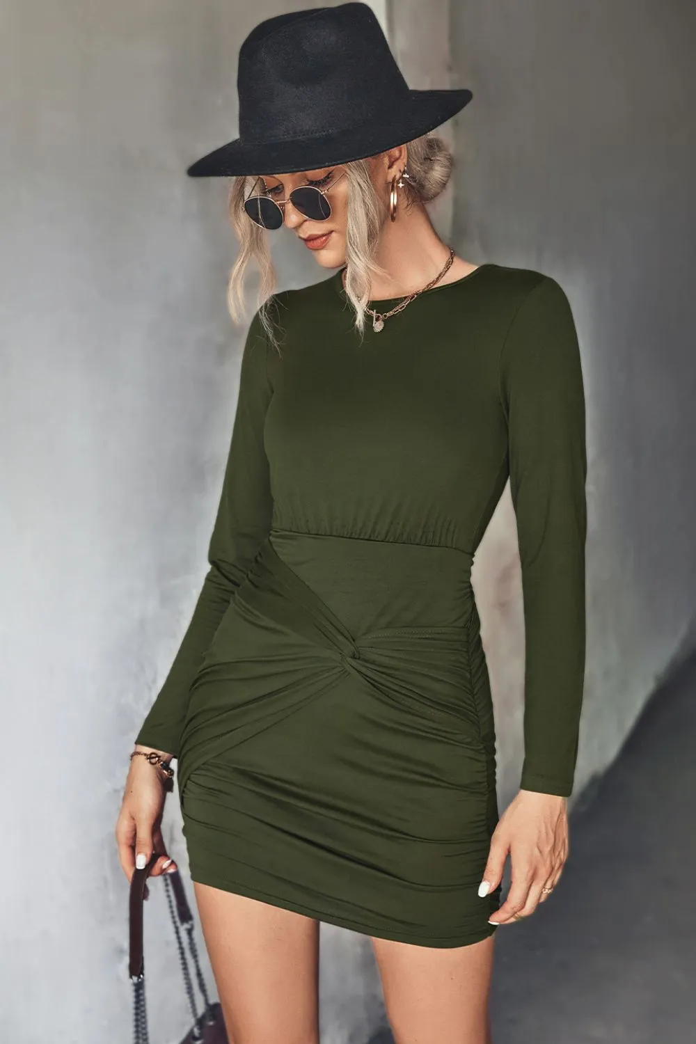 Twist Front Ruched Long Sleeve Mini Dress sold by Gigi Laurent product image thumbnail 5