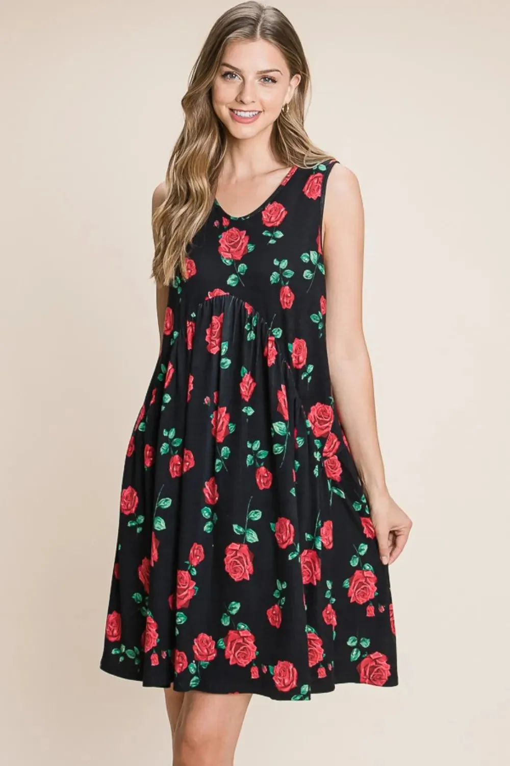 BOMBOM Floral Ruched Tank Dress sold by Gigi Laurent