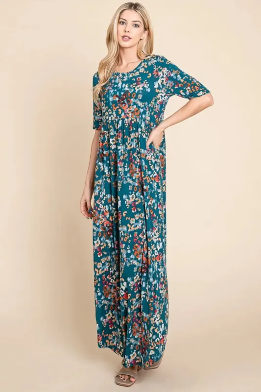 BOMBOM Printed Shirred Maxi Dress sold by Gigi Laurent