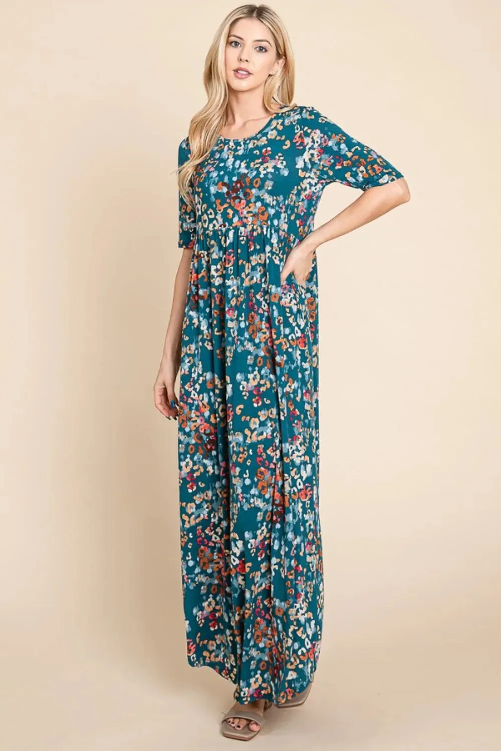 BOMBOM Printed Shirred Maxi Dress sold by Gigi Laurent