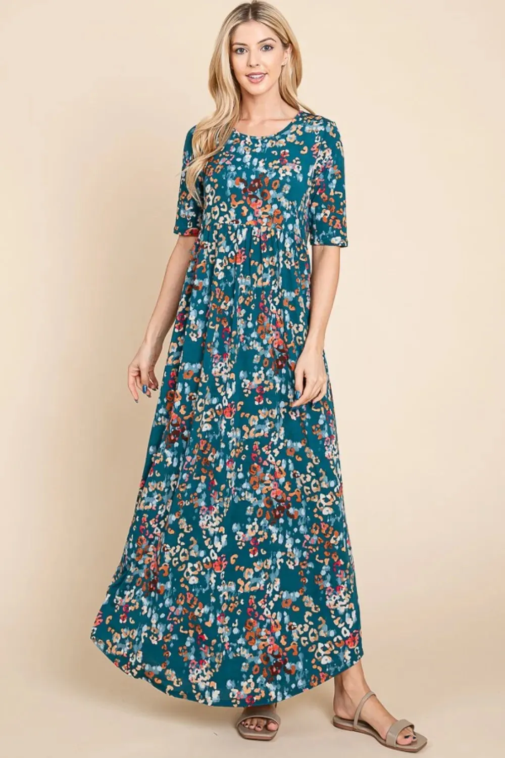 BOMBOM Printed Shirred Maxi Dress sold by Gigi Laurent product image thumbnail 3