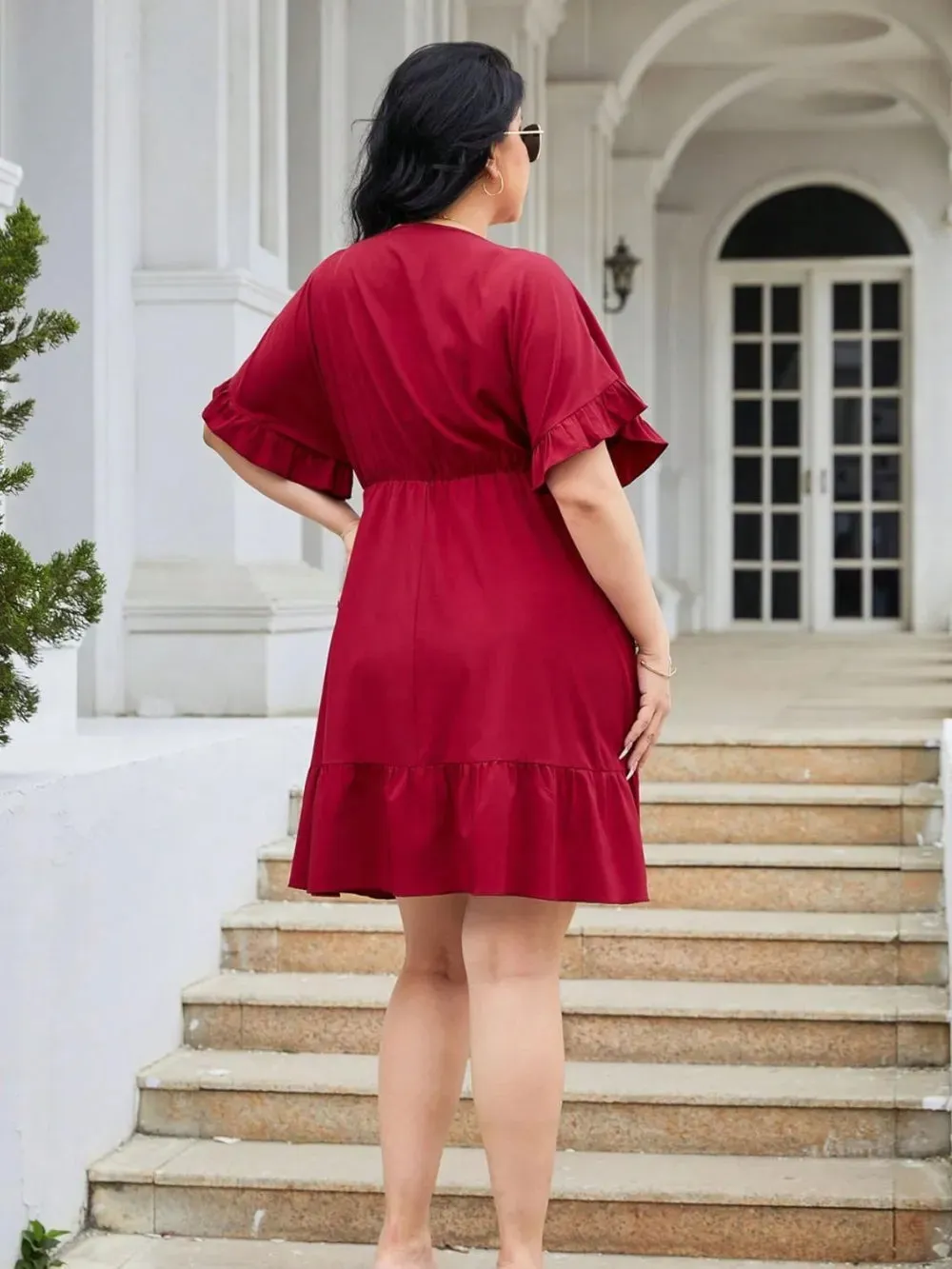Plus Size Ruched Surplice Flounce Sleeve Mini Dress sold by Gigi Laurent product image thumbnail 2
