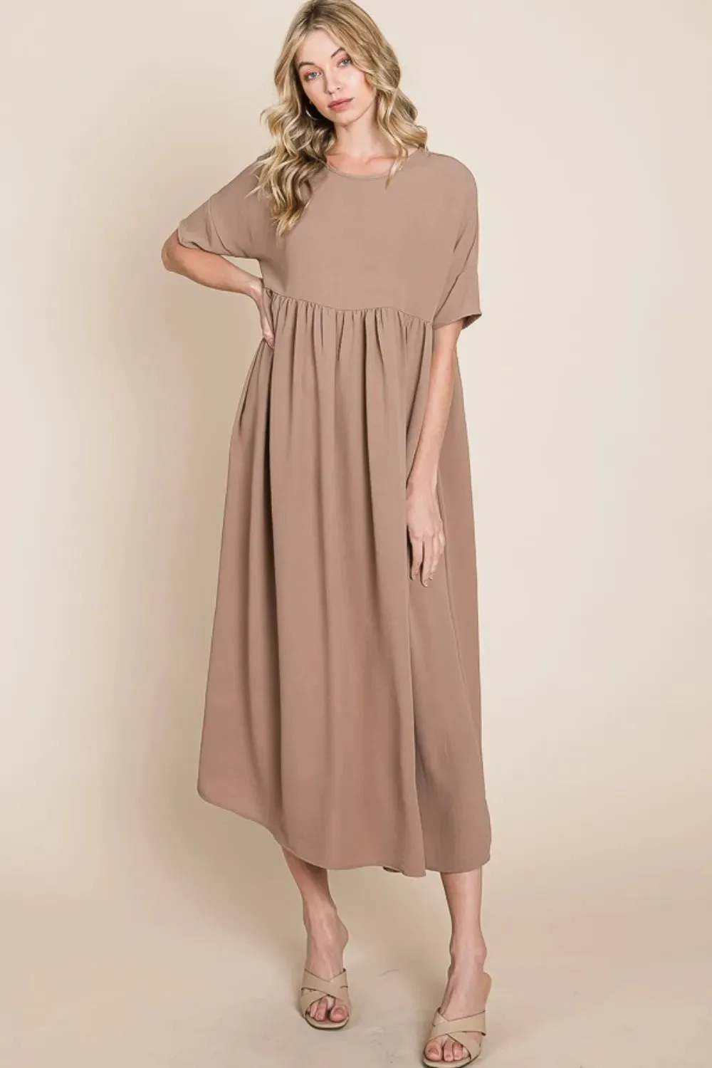 BOMBOM Round Neck Ruched Midi Dress sold by Gigi Laurent product image thumbnail 5