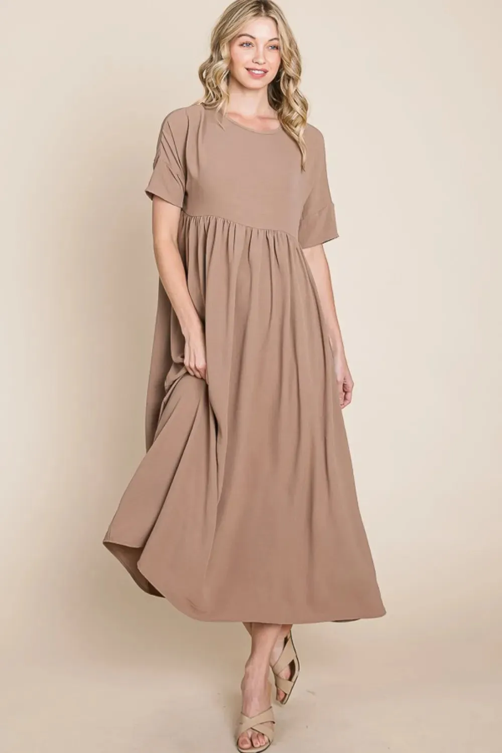 BOMBOM Round Neck Ruched Midi Dress sold by Gigi Laurent product image thumbnail 4