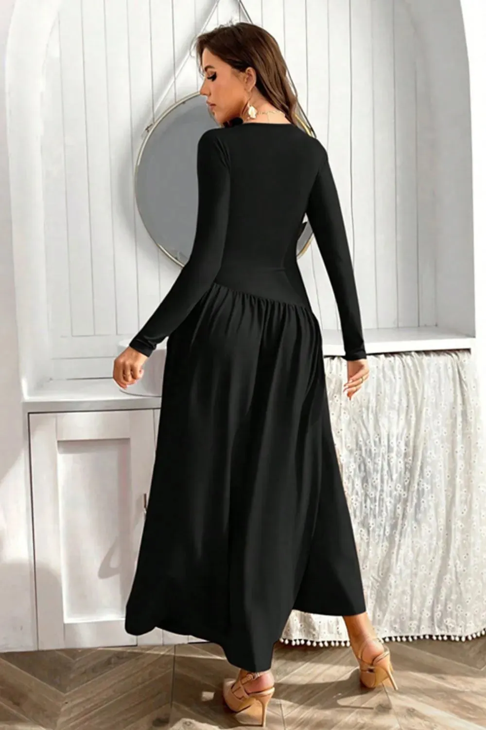 Ruched Round Neck Long Sleeve Dress sold by Gigi Laurent product image thumbnail 5