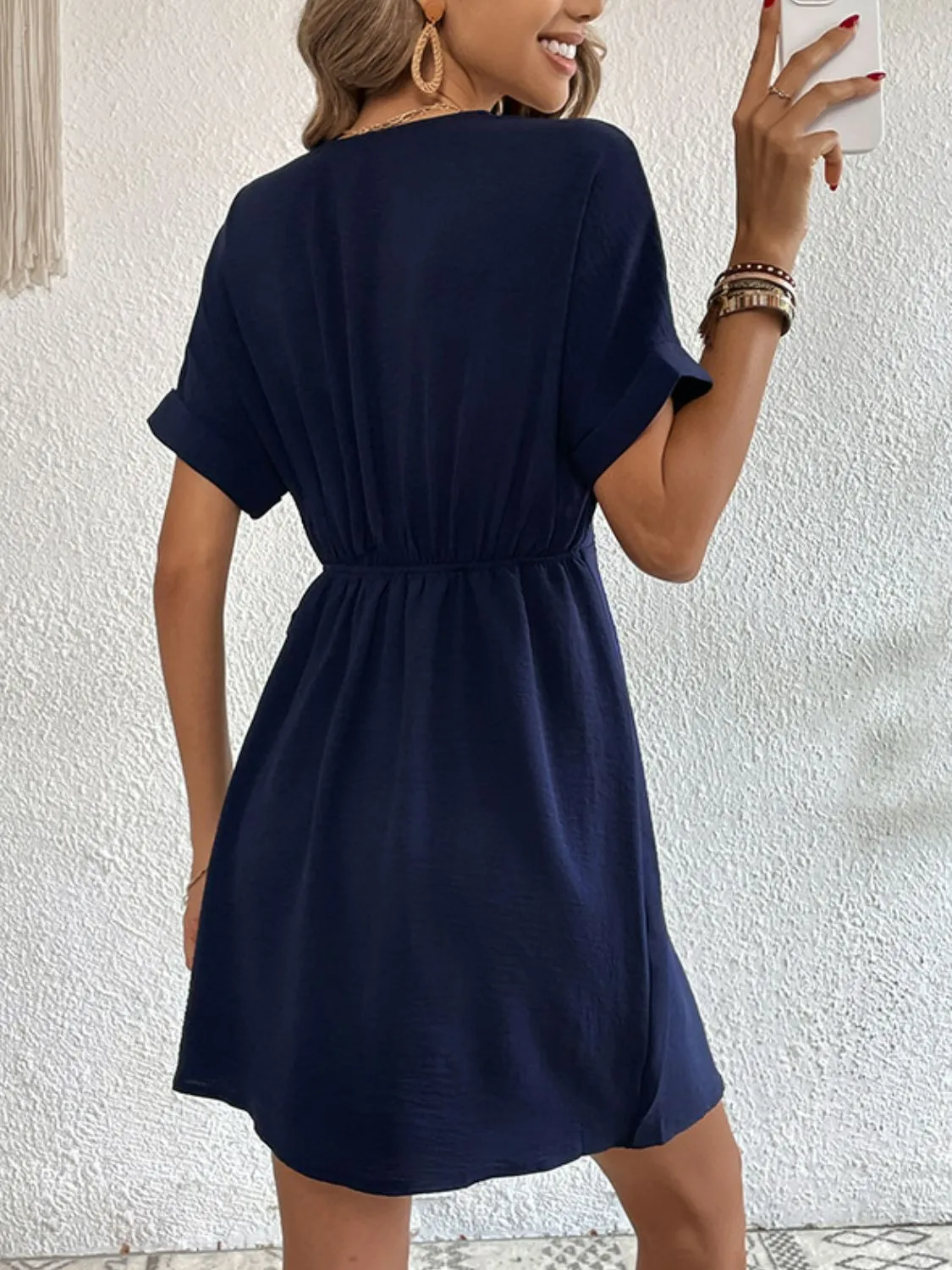 Perfee Tied Cuffed Sleeve Surplice Dress sold by Gigi Laurent product image thumbnail 2