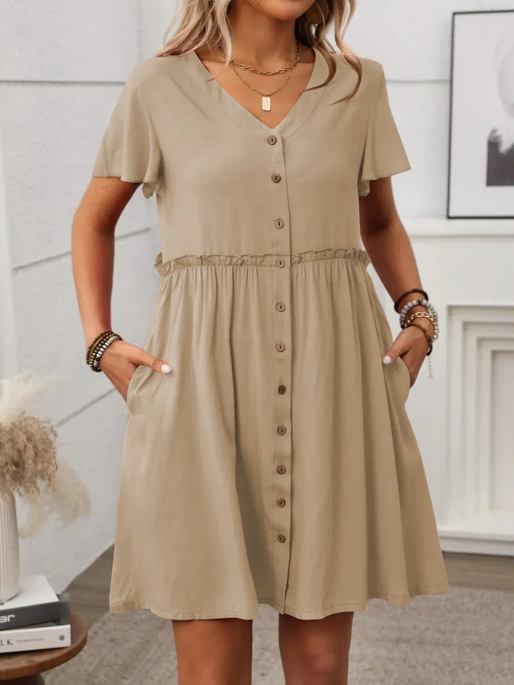 Button Front Flutter Sleeve Dress sold by Gigi Laurent product image thumbnail 2