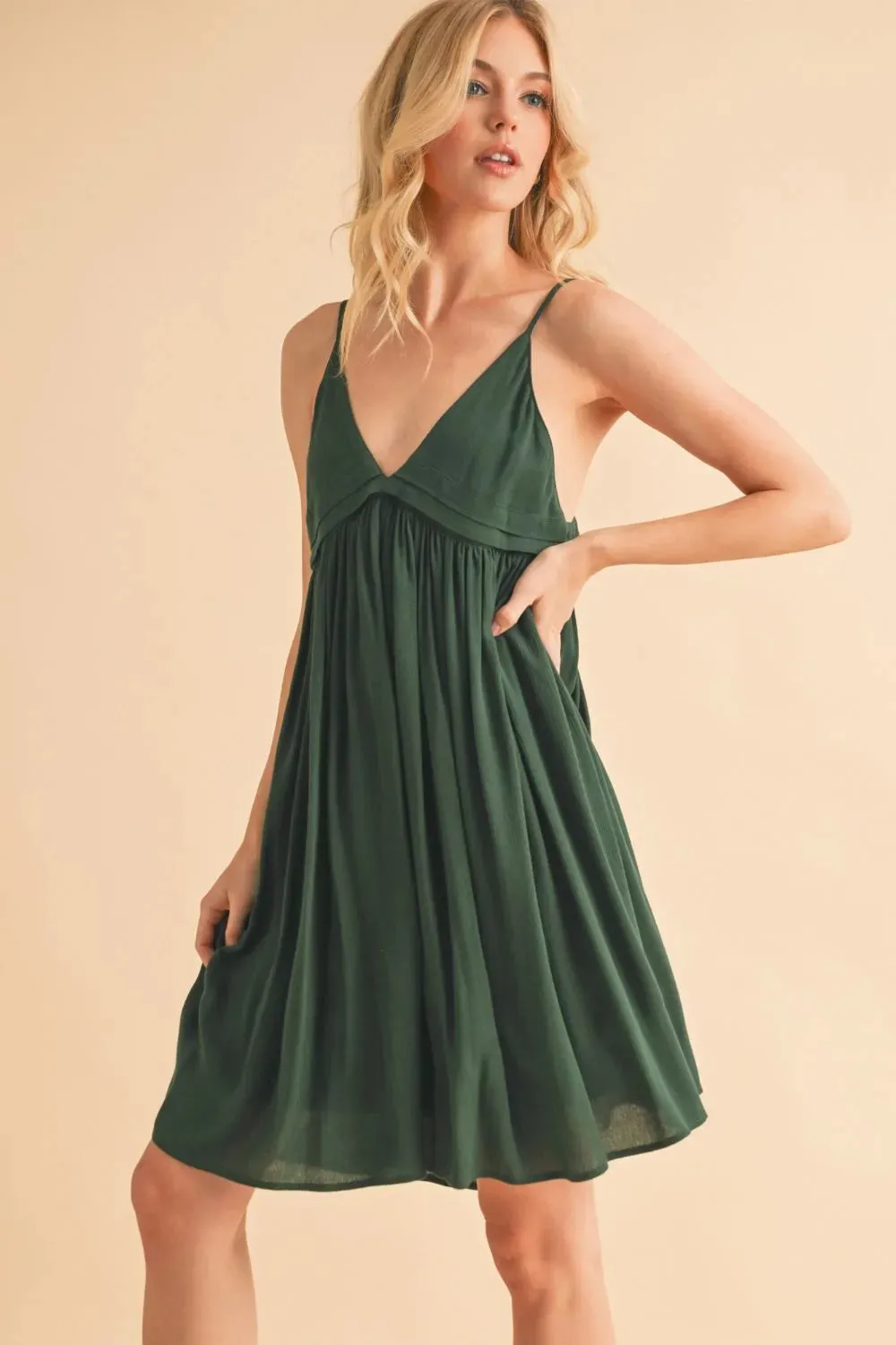 Aemi + Co Ruched Plunge Mini Cami Dress sold by Gigi Laurent product image thumbnail 2