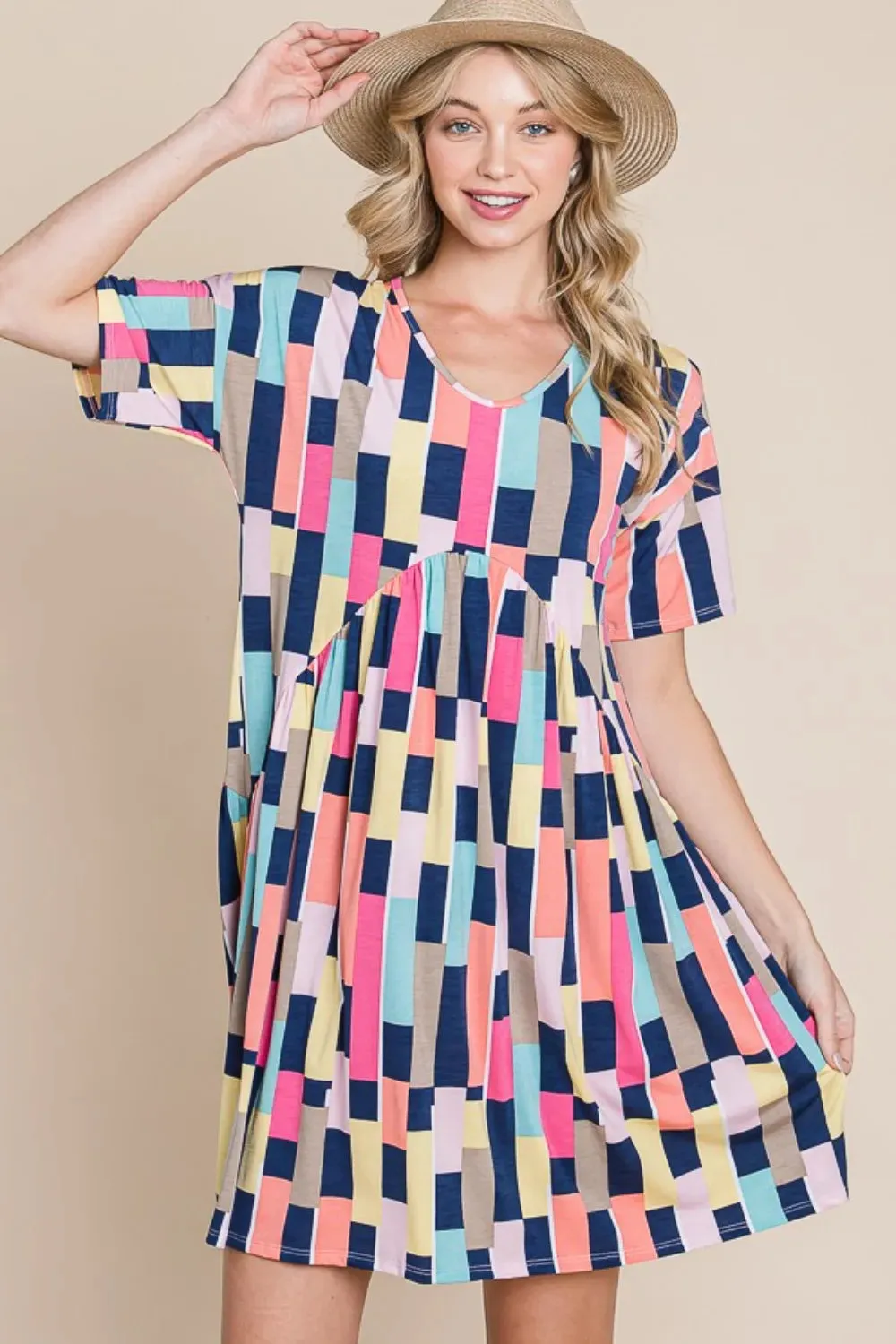 BOMBOM Ruched Color Block Short Sleeve Mini Dress sold by Gigi Laurent product image thumbnail 5