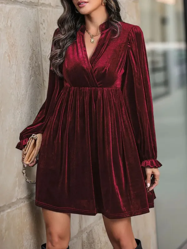 Perfee Ruched Surplice Long Sleeve Mini Dress sold by Gigi Laurent