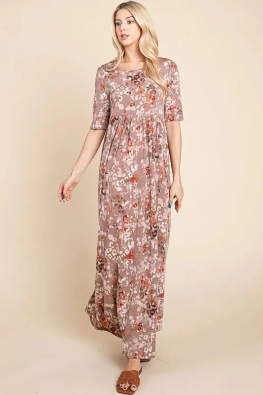 BOMBOM Printed Shirred Maxi Dress sold by Gigi Laurent