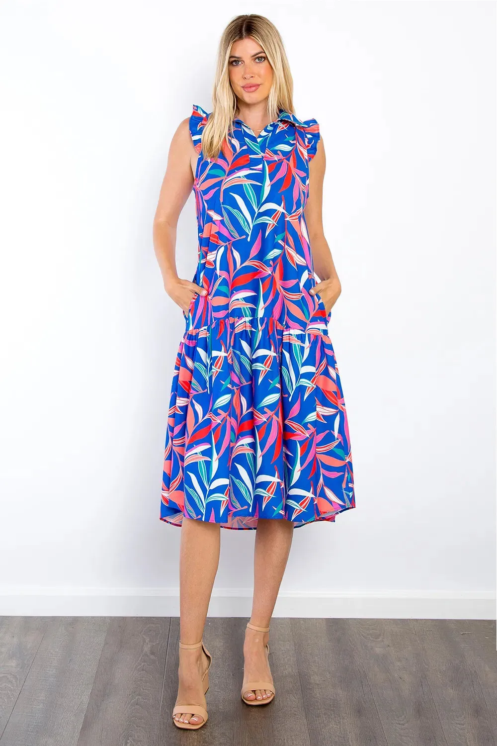 Be Stage Print Ruffled Midi Dress with Pockets sold by Gigi Laurent