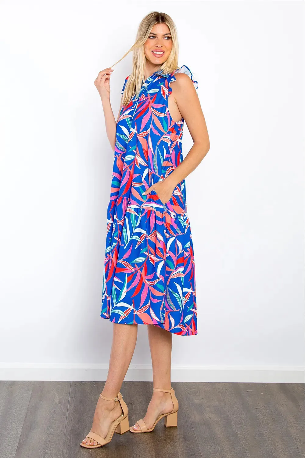 Be Stage Print Ruffled Midi Dress with Pockets sold by Gigi Laurent product image thumbnail 3