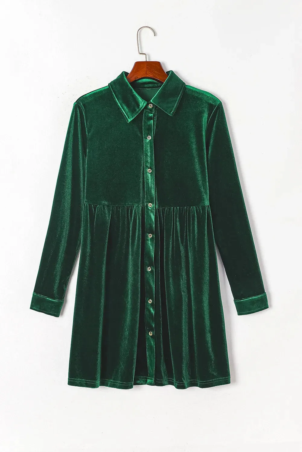 Ruched Button Up Collared Neck Long Sleeve Shirt Dress sold by Gigi Laurent product image thumbnail 5