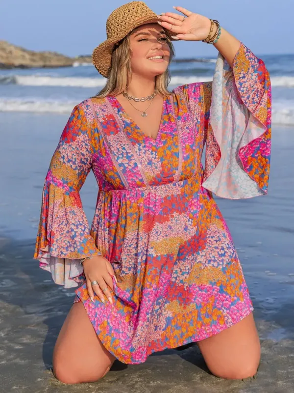 Plus Size Ruched Printed Long Sleeve Dress sold by Gigi Laurent