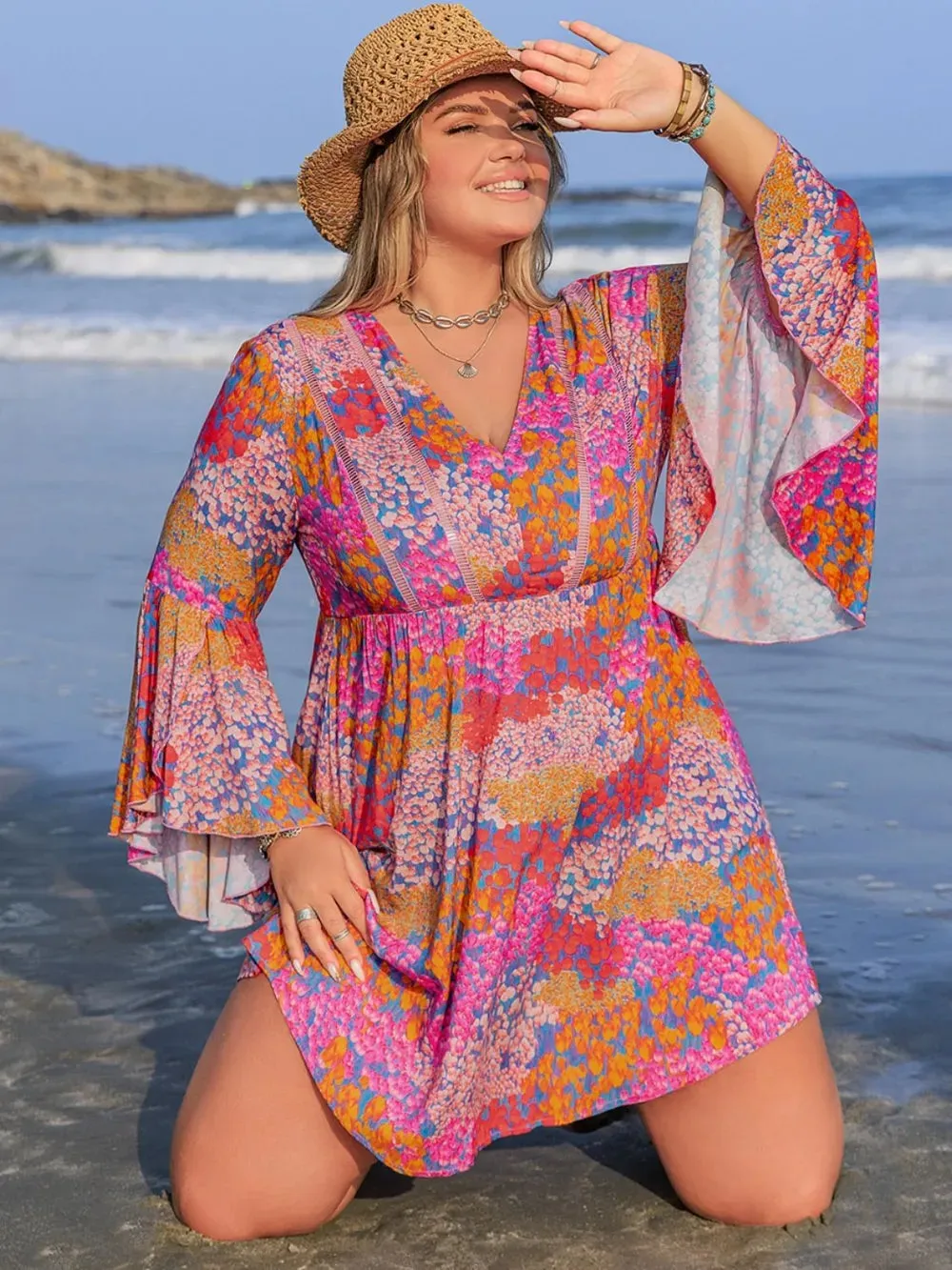 Plus Size Ruched Printed Long Sleeve Dress sold by Gigi Laurent